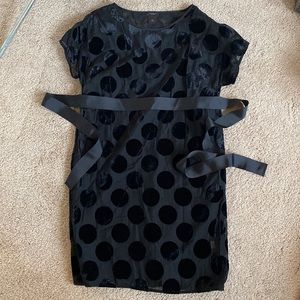 Ann Taylor sheer shift dress with slip and tie belt, size XS